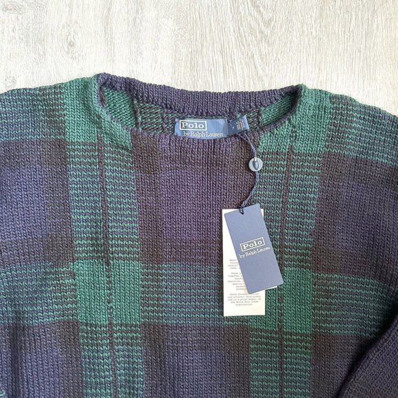 POLO RALPH LAUREN MANOS DEL URUGUAY Preppy Navy Green Plaid Knit Jumper NWT - Picture 3 of 9